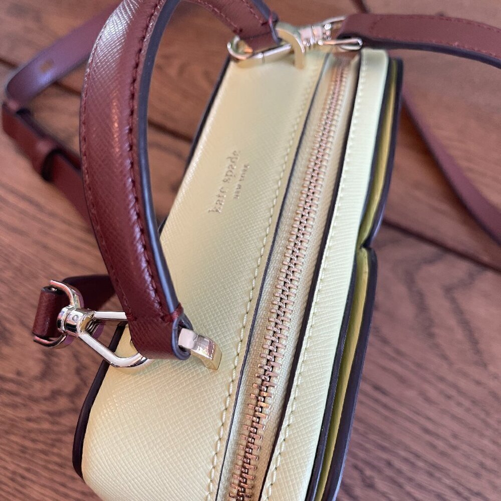 NWT!! Kate Spade Vanity Mini Top Handle Bag -Purple/Cream yellow(Irisbloom) - Picture 8 of 16